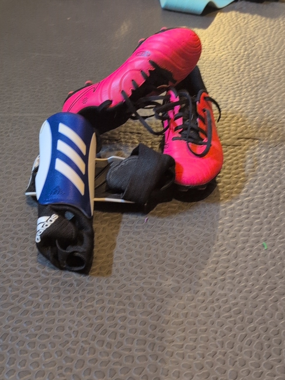 Soccer bundle:adidas Blue and White Athletic Shin Guards And Cleats